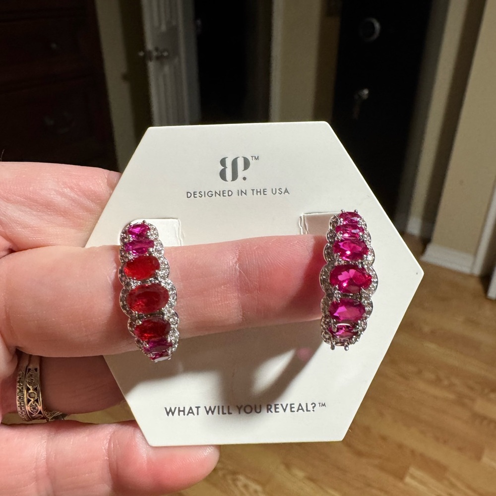 BP Silver and Red Gemstone Earrings